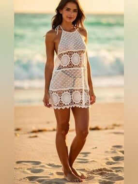 hollister white crochet dress Hollister Mixed Fabric Crochet-Style Maxi Dress